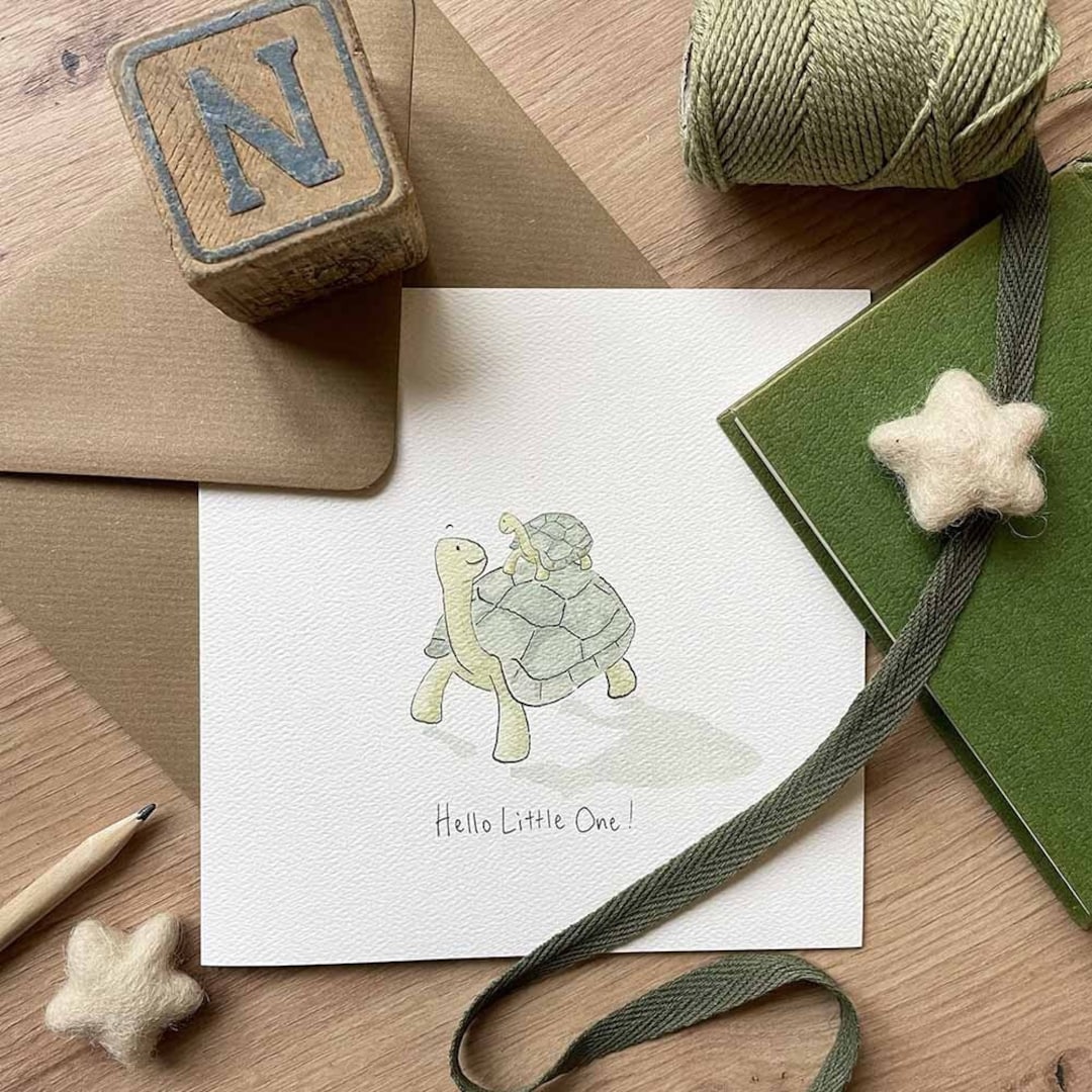 Tortoise Hello New Baby Card - Hello Little One Tortoise - Etsy UK