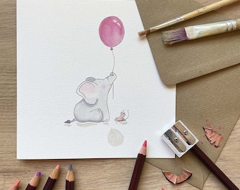 Birthday Card - Happy Birthday Elephant & Balloon