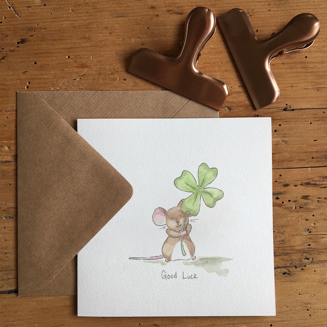 Good Luck Card Mouse & Clover Etsy