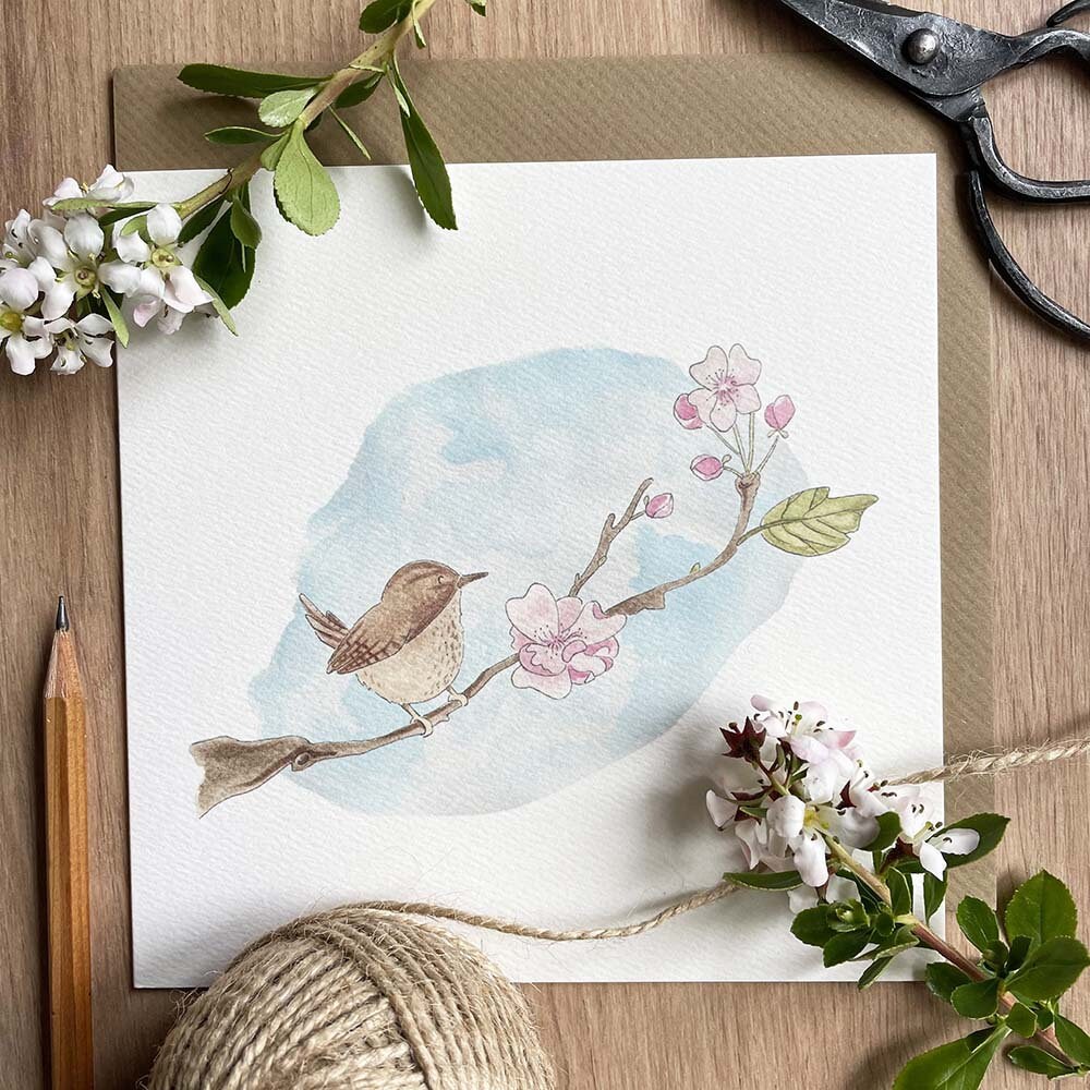 Greeting Card - Wren on Cherry Blossom - Etsy UK