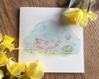 Greetings Card - Blue Sky Piglet