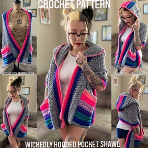 CROCHET PATTERN ~ Wickedly Hooded Pocket Shawl PATTERN~ Crochet Shawl ~ Boho Shawl  ~ Pocket Shawl ~ Hooded Pocket Shawl ~ Hooded Shawl ~