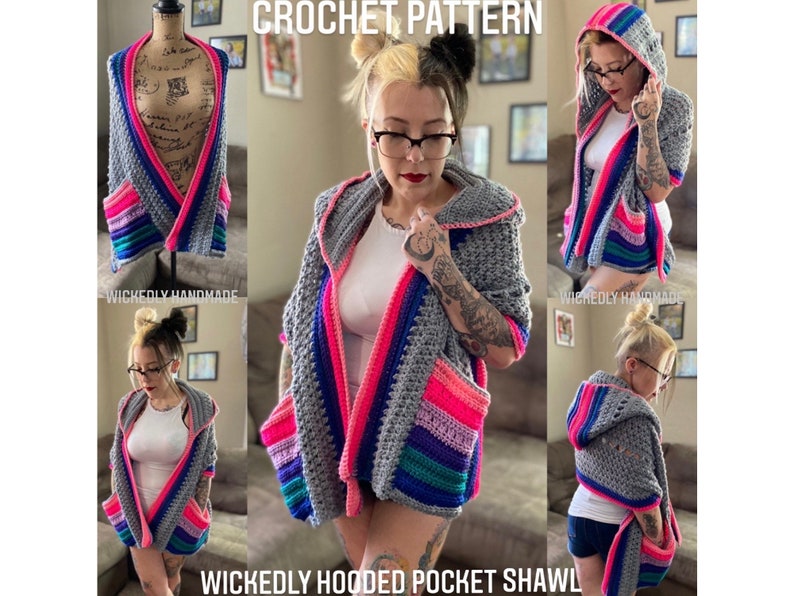 CROCHET PATTERN Wickedly Hooded Pocket Shawl PATTERN Crochet Shawl Boho Shawl Pocket Shawl Hooded Pocket Shawl Hooded Shawl image 1