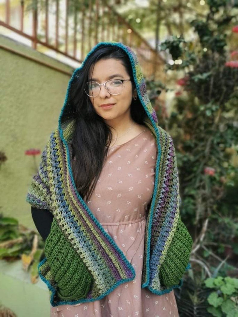 CROCHET PATTERN ~ Wickedly Hooded Pocket Shawl PATTERN~ Crochet Shawl ~ Boho Shawl ~ Pocket Shawl ~ Hooded Pocket Shawl ~ Hooded Shawl ~ image 4