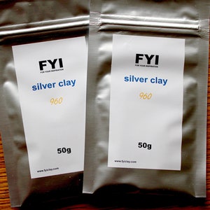 FYI 960 silver clay - metal clay silver - 10g, 20g, 50g packs FYI silver metal clay Precious clay For Your Inspiration Silver metal clay