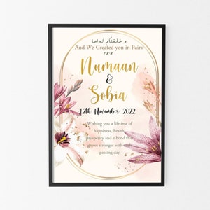 Islamischer personalisierter Hochzeitsrahmen Paar Geschenk Nikah Arabisch Brautjungfern BrautPaar Dekor Wand Kunst Heirat Druck Digital Download