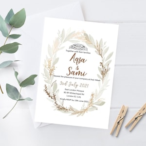 Tarjeta de invitación de invitación de boda islámica Sobre personalizado Amigos de la familia Rústico Boho Árabe Duaa Oración Fecha de guardado Impresión musulmana