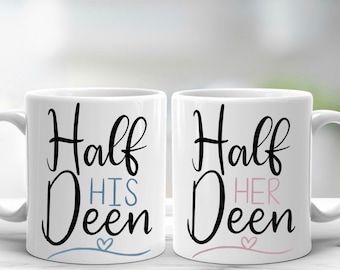 Islamic Blue Pink Habibi Habibti Couple Wedding Mugs Personalised Gift Anniversary Mr and Mrs Half Deen Frame His Hers