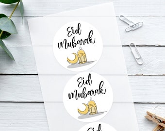 24 Glossy Eid Ramadan Mubarak 40mm Stickers Gift Personalised Blue Gift Wrap Mug Zam Frame Decor Table Circle Foil Gold Mosque Kids Activity