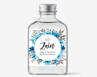 Baby Zam Zam Favour Bottles Islamic New Boy Girl Newborn Name Announcement Stickers Personalised Labels Water Gift PreFilled Mini Pink