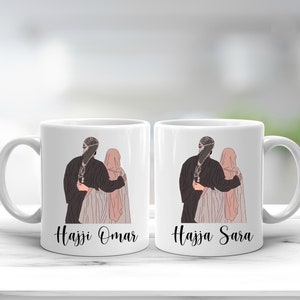 Islamitische Hajj mokken Set paar gepersonaliseerde namen Hajji Hajja familie cadeau zwart goud Mabroor 2024 Mubarak viering Kabah Decor Makkah