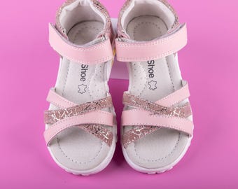 Girls Pink Leather Sandals | Toddler Soft Sole Summer Shoes