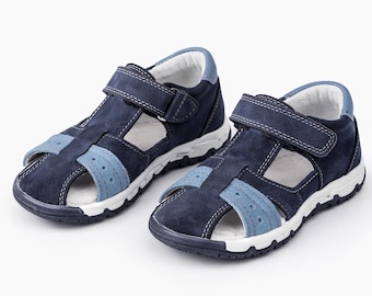 Boys Blue Leather Sandals | Toddler Soft Sole Summer Shoes