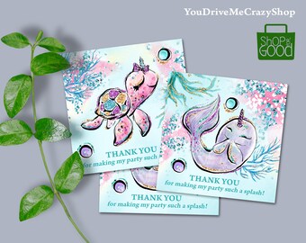 Nautical Tags Purple Seahorse Party Tags Plum Purple Shower Favor Tags Under the Sea Party Theme Thank You Gift Tags