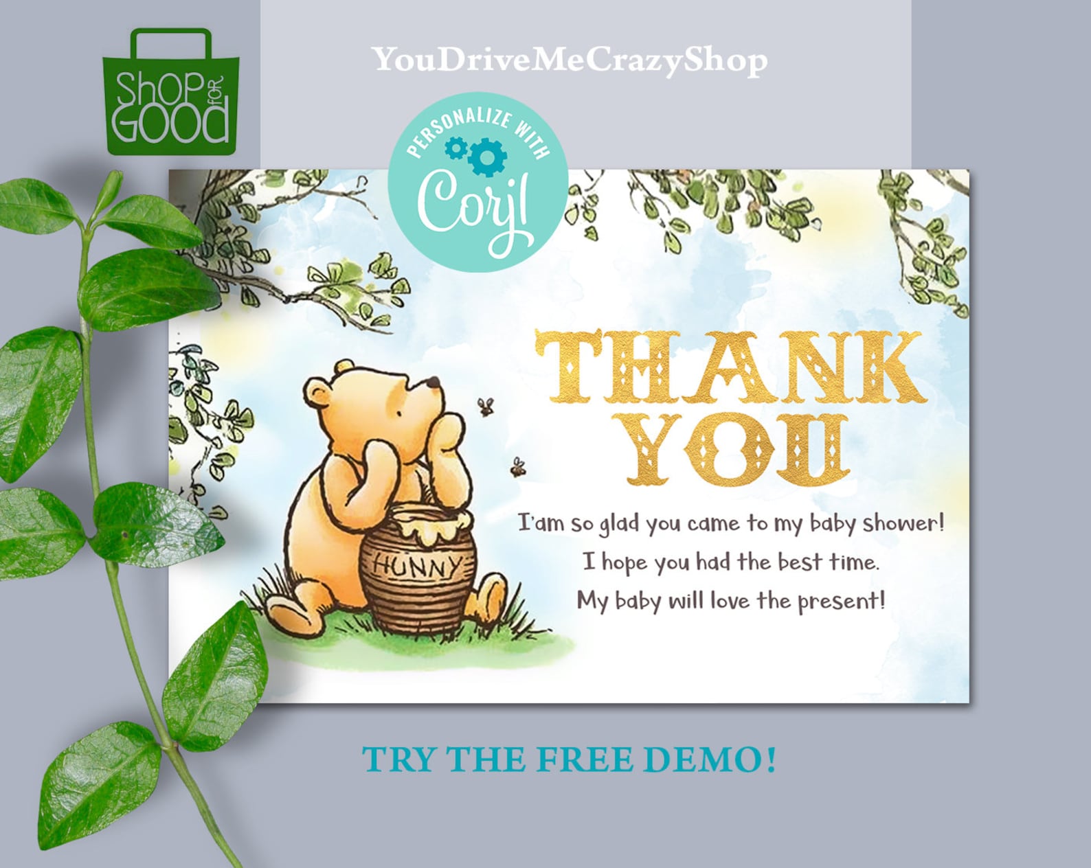 Winnie The Pooh Thank You Cards Thinking Of You Baby Shower Etsy