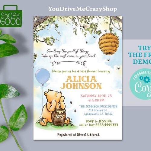 Classic Winnie the Pooh Baby Shower Invite / Instant Download Etsy