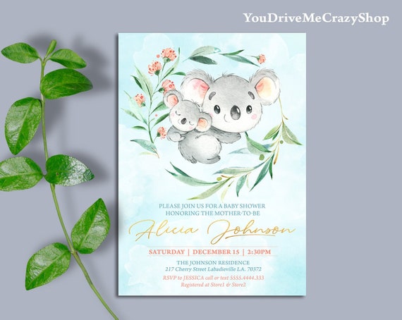 Koala Baby Shower Invitation Printable Baby Shower Etsy Koala Baby Shower Invitation Printable Baby Shower Etsy