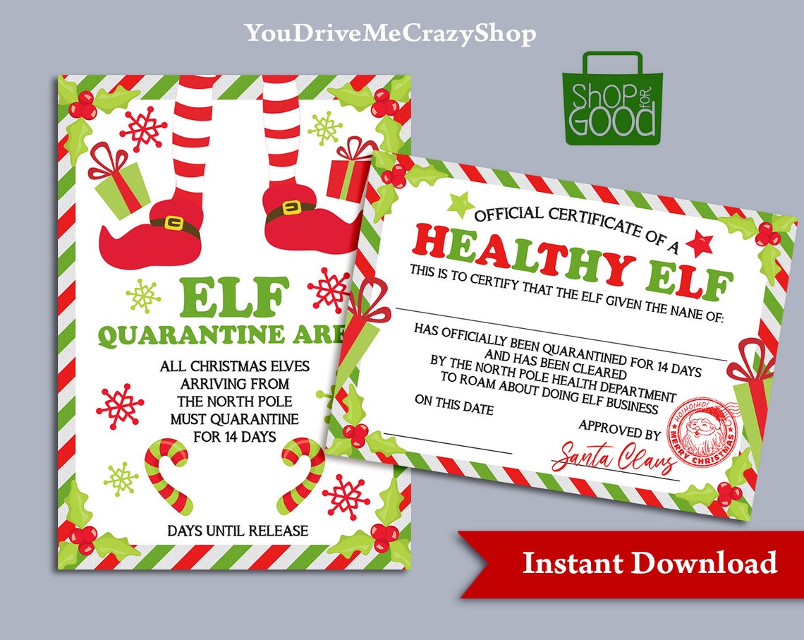 PRINTABLE Elf Healthy Certificate Elf Quarantine Area | Etsy