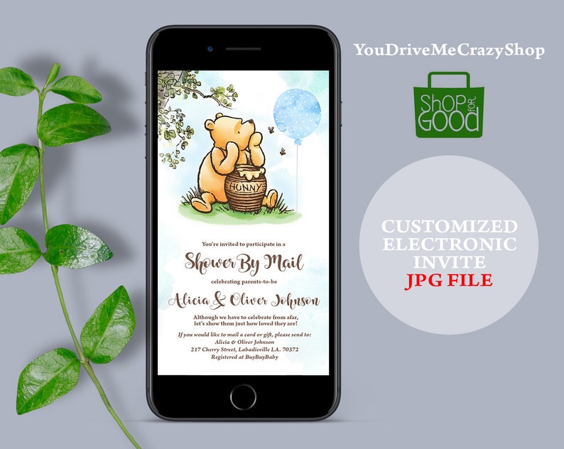 Shower By Mail Text Message Invitation Winnie The Pooh Etsy