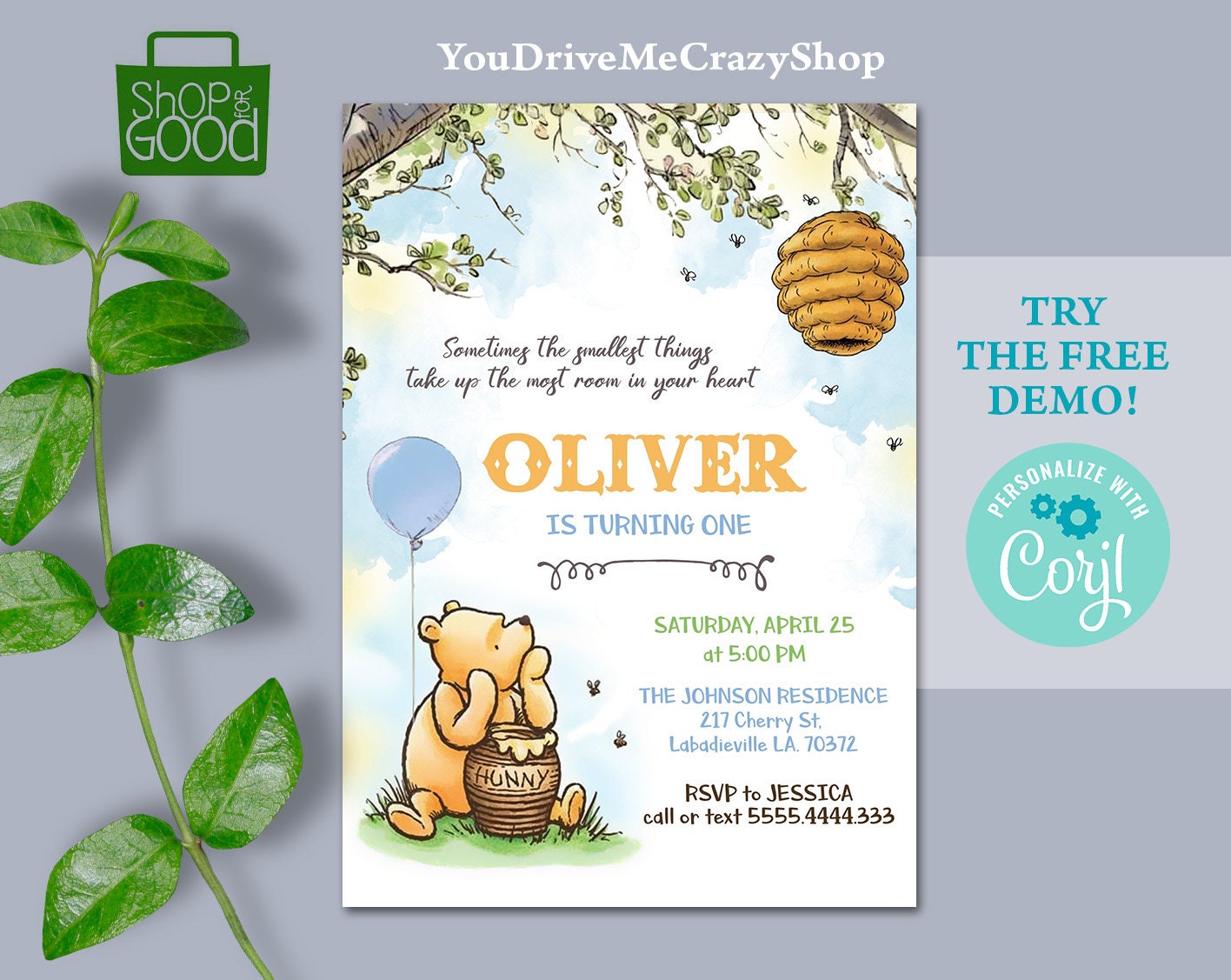 Editable Classic Winnie The Pooh Invitation Winnie The Pooh Etsy