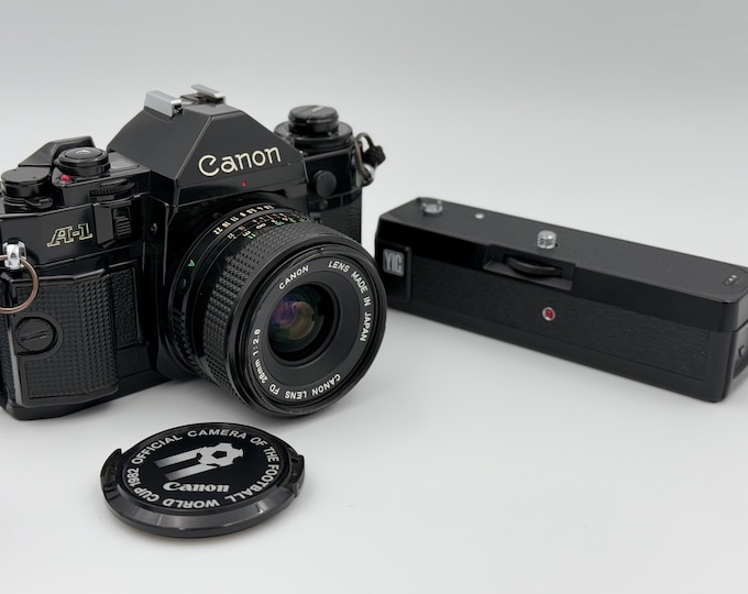 Canon A-1 SLR 35mm Film Camera Autowinder with 28mm F2.8 Canon FD Wide Angle Lens