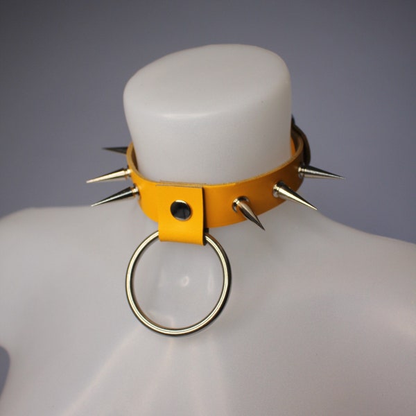 Yellow Leather Spiked Collar | Spiky Yellow Leather Choker