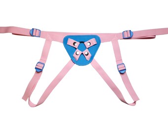 Blue and Pink Strap On Harness