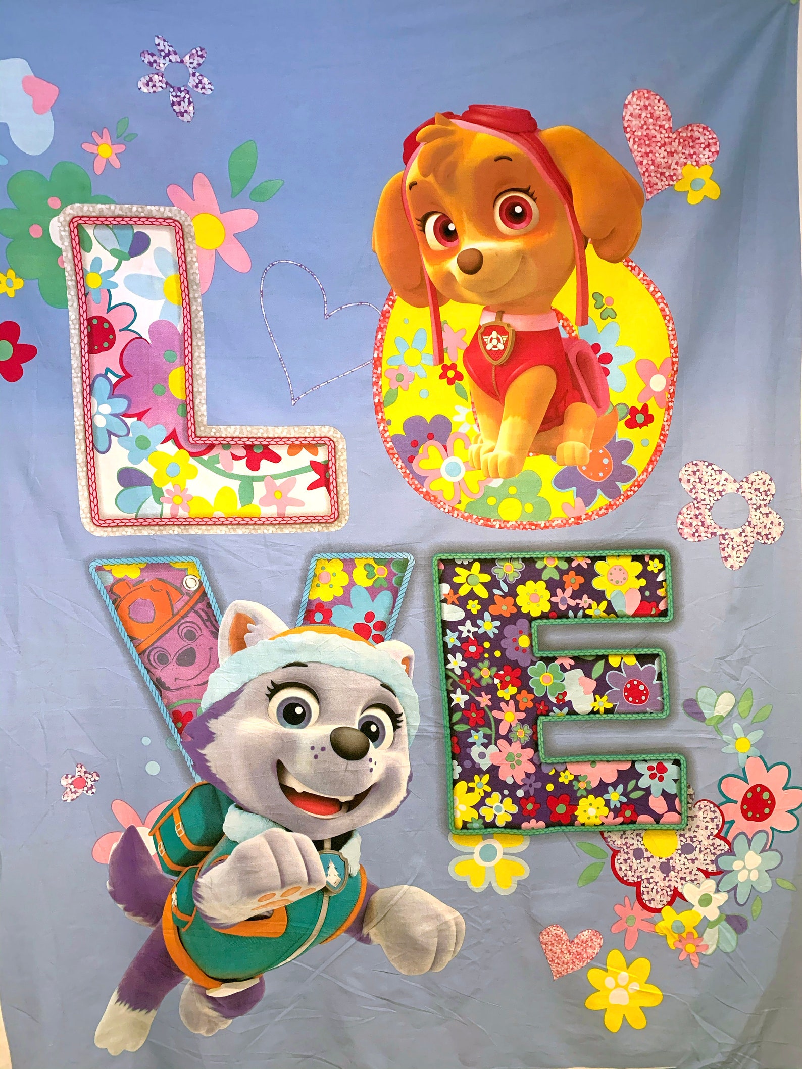 Paw Patrol Love Large Blue PANEL FABRIC Polycotton L80 Etsy UK