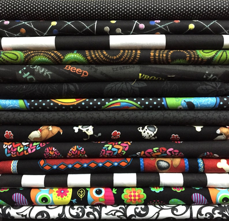 10x FQ's Assorted BLACK Quilting Fabric 100 Cotton Etsy