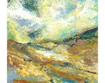 Peinture originale, peinture sur papier, Art du paysage, yorkshire Wolds, art pour les murs, design d’intérieur, paysage abstrait