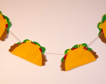 Handmade Felt Taco Garland for a Cinco De Mayo Fiesta, Dragon's Love Tacos Themed Party, or Taco Tuesday