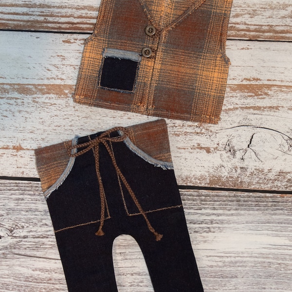 Newborn "Justin" Vest & Pants, Baby Boy, Newborn Outfit, Newborn Photography Prop Boy, Coming Home, Pictures, Cowboy