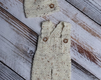 Crochet "Tommy" Newborn Overalls, Matching Hat, Baby Boy Romper, Newborn Outfit, Newborn Photography Prop Boy, Coming Home, Pictures