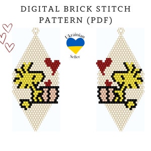 Valentine's Day cartoon bead earrings pattern|brick stitch seed bead digital pattern|movie bead earring|pdf pattern download|peyote schem