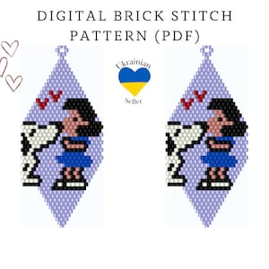 Valentine's Day cartoon bead earrings pattern|brick stitch seed bead digital pattern|movie bead earring|pdf pattern download|peyote schem