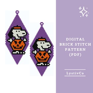 Halloween bead earrings pattern pdf|fall brick stitch bead digital pattern|Spooky bead earring|pumpkin pattern download|dog peyote scheme