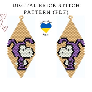 Patrón de aretes de cuentas de dibujos animados de conejito de Pascua/patrón digital de cuentas de semillas de puntada de ladrillo/pendiente de cuentas de película/descarga de patrón pdf/esquema de peyote