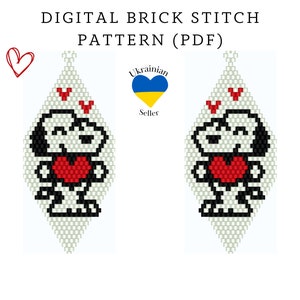 Patrón de aretes de cuentas de dibujos animados para el día de San Valentín/patrón digital de cuentas de semillas con puntada de ladrillo/pendientes de cuentas de película/descarga de patrón en PDF/esquema de peyote