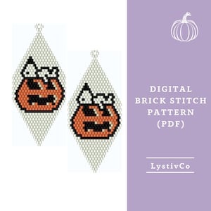 Halloween bead earrings pattern pdf|fall brick stitch bead digital pattern|Spooky bead earring|pumpkin pattern download|dog peyote scheme