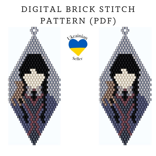 Halloween goth girl bead earrings pattern pdf|brick stitch seed bead digital pattern|Spooky bead earring|pdf pattern download|peyote scheme