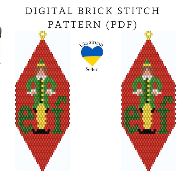 Christmas movie bead earrings pattern pdf|Xmas brick stitch seed bead digital pattern|xmas elf bead earring|pdf pattern download|peyote