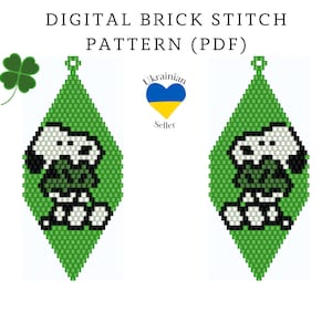 Patrón de aretes de cuentas de dibujos animados del Día de San Patricio/Patrón digital de cuentas de semillas con punto ladrillo/Patrón de aretes de cuentas de película/Descarga de patrón en PDF/Esquema peyote