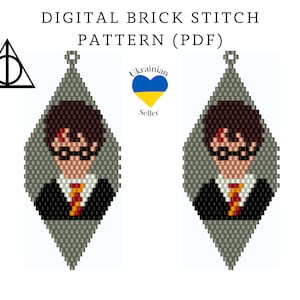 Wizard bead earrings pattern pdf|Magic brick stitch seed bead digital pattern|movie bead earring|pattern download|Wizard Boy peyote scheme