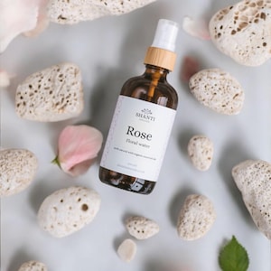 Tónico facial de agua floral botánica con hidrosol de rosa orgánico, 100 % natural, ideal para el cuidado de la piel. Tónico facial de rosa, regalo vegano para ella.