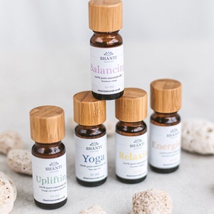 Aromaterapiblandningar av eteriska oljor, Avslappnande, Energigivande, Upplyftande, Balanserande, Välbefinnande, Lycka, Yoga, 100 % naturlig, Presentförpackning
