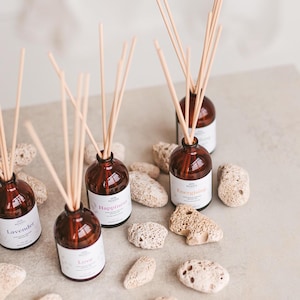 Botanical Reed Diffuser Scented with Pure Essential Oils Aromatherapy Handmade 100ml Room Diffuser Vintage Style Amber Bottle 100% Natural