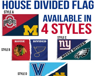 Make your Own Custom House divided flag for any Teams, Schools or Leagues, Custom Team House divided Flag, Team Rivalry Flags