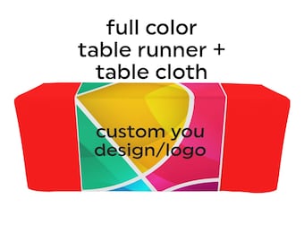 30x72 Custom full color table runner with 6ft  plain table cloth combo