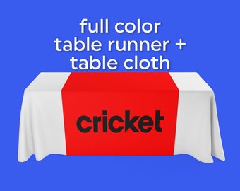 30x72 Custom full color table runner with 6ft  plain table cloth combo