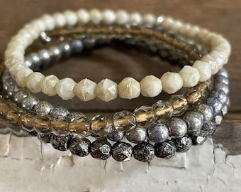 Set of 4 Stretch Bracelets/ Czech Glass Beads/ Beaded Bracelets